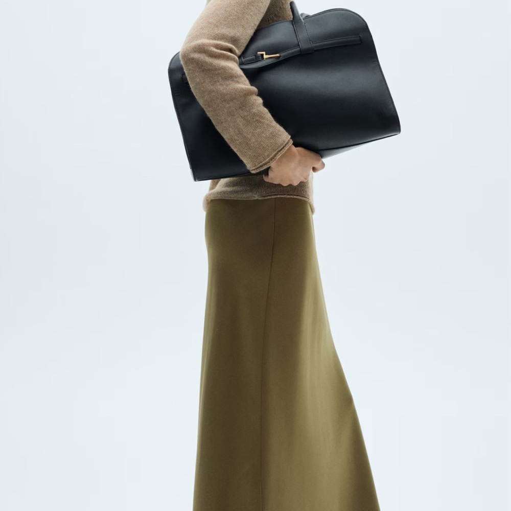 Mango Olive Green Silk Midi Skirt - Picture 3 of 5